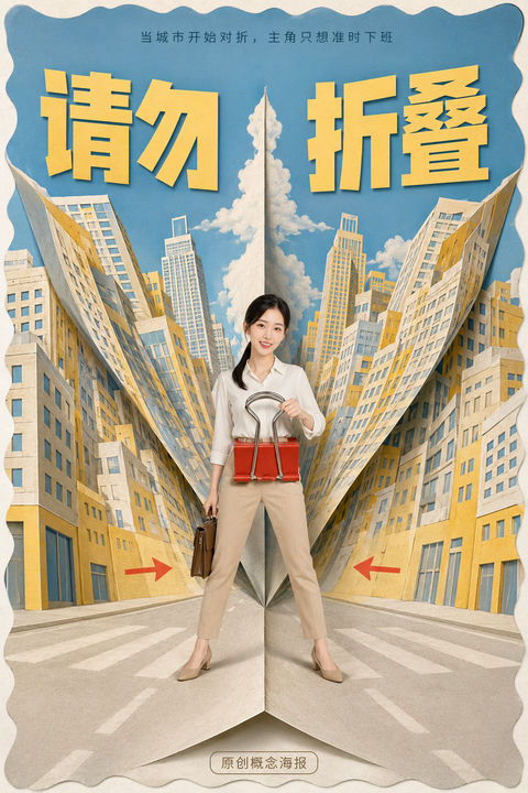 请勿折叠：打工人的荒诞回家路 - AI图片提示词示例