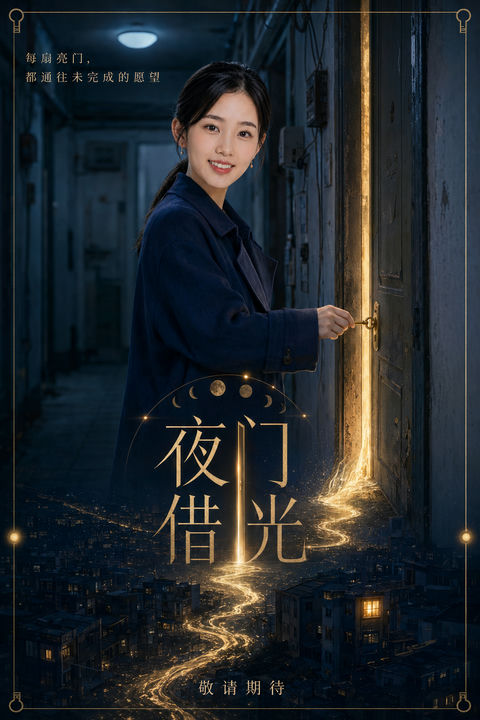 都市奇幻：通往未完成愿望的深夜之门 - AI图片提示词示例