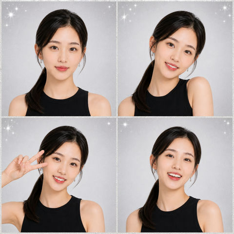 银白闪光四格大头贴成年女性写真 - AI图片提示词示例