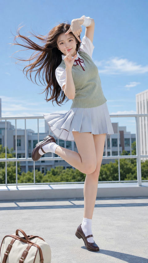 20岁大学生夏日校园写实人像 - AI图片提示词示例