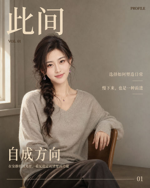 温柔目光下的力量：人文感人物杂志封面 - AI图片提示词示例