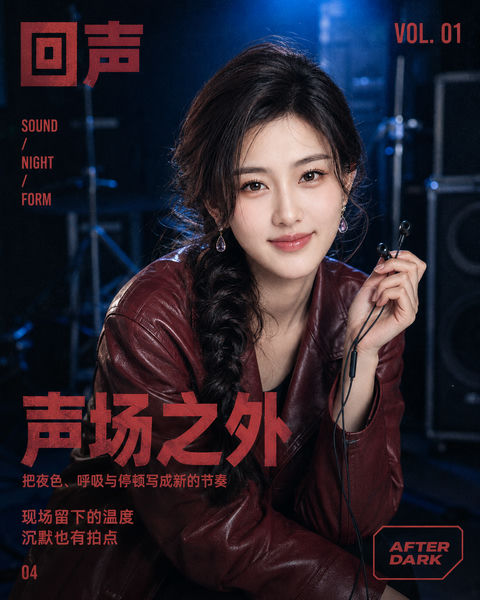 深夜排练室回声独立音乐杂志封面 - AI图片提示词示例