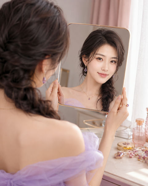 镜中繁花：复刻真实的梳妆台人像摄影 - AI图片提示词示例