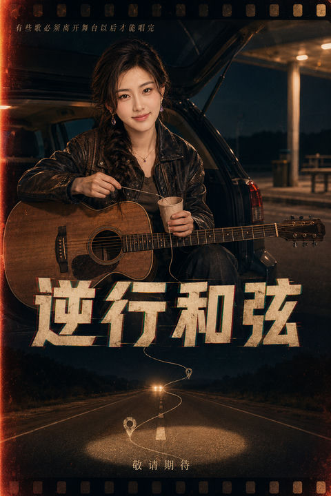 逆行和弦：深夜公路上的孤独音乐电影海报 - AI图片提示词示例
