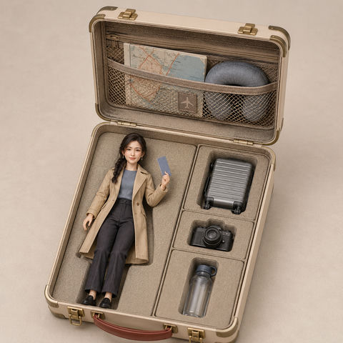 精品1:12写实可动人偶旅行套装摄影 - AI图片提示词示例