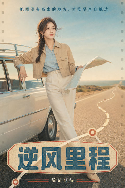 逆风里程：公路电影感叙事写真海报 - AI图片提示词示例