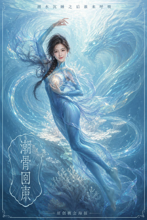 潮骨回声：东方深海幻想国漫海报 - AI图片提示词示例