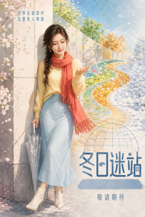 冬日迷站：当四季在城市街头温柔相遇 - AI图片提示词示例
