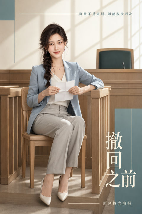 撤回之前：法庭心理电影概念海报 - AI图片提示词示例