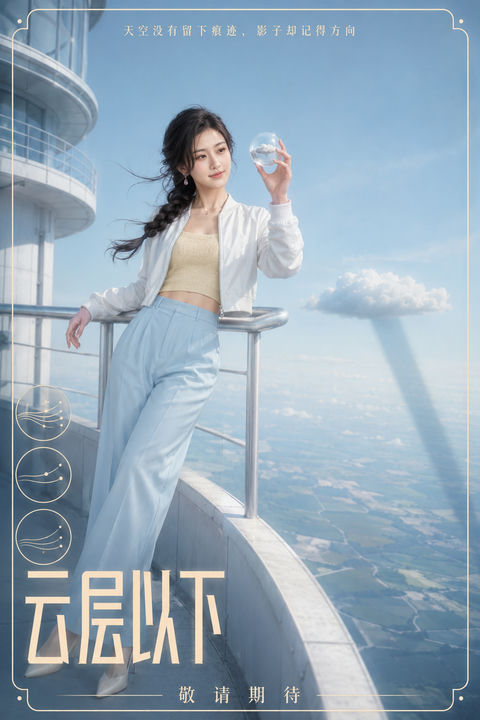 云层之下：观测者与影子的秘密往事 - AI图片提示词示例