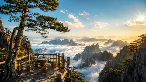 黄山风格高山云海仙境写实摄影 - AI图片提示词示例