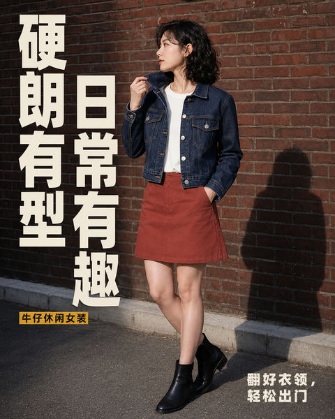 街头闪光：硬朗单宁的日常瞬间 - AI图片提示词示例