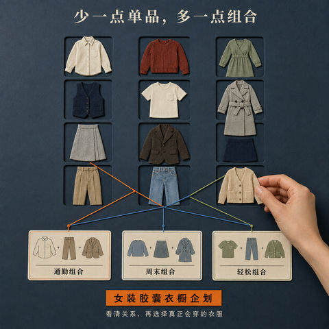 胶囊衣橱企划：十二件单品的穿搭逻辑 - AI图片提示词示例