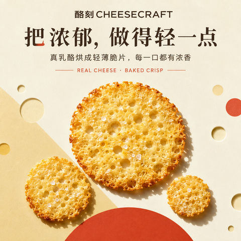极简现代风乳酪脆片品牌视觉大片 - AI图片提示词示例