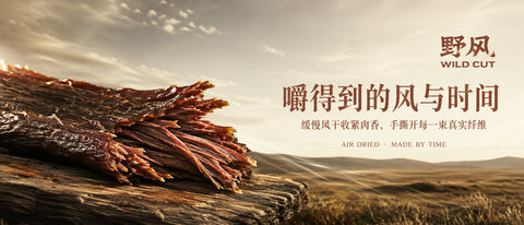 野风原野力量手撕牛肉品牌大屏KV - AI图片提示词示例
