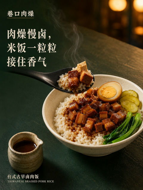 巷口肉燥台式古早卤肉饭商业海报 - AI图片提示词示例