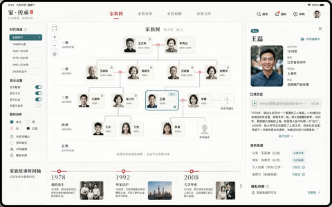 东方留白美学数字家谱平板应用界面设计 - AI图片提示词示例