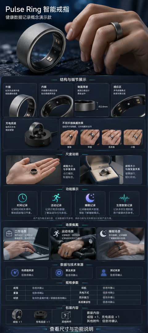钛灰未来感PulseRing智能戒指电商详情页 - AI图片提示词示例