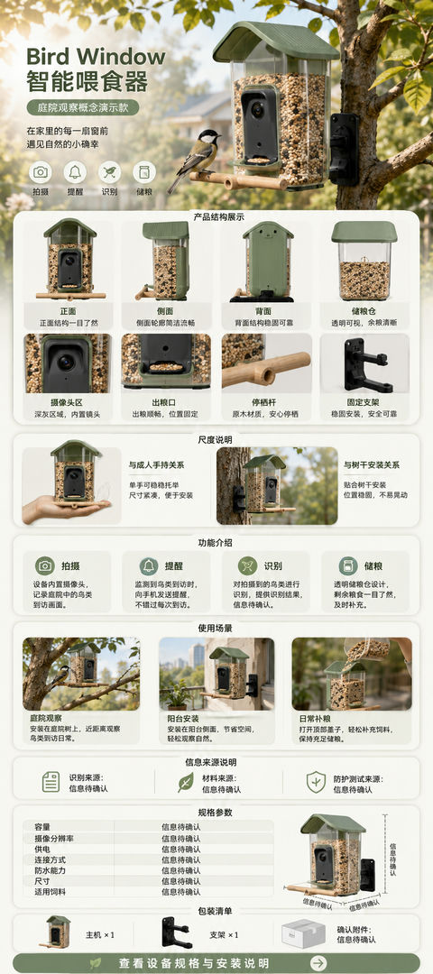 鼠尾草绿智能喂鸟器移动端电商详情页 - AI图片提示词示例