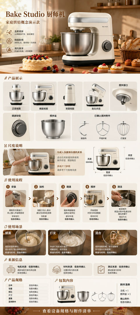 奶油白厨师机移动端电商详情页设计 - AI图片提示词示例