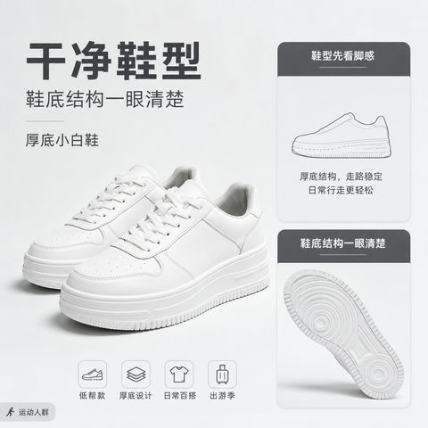 极简厚底小白鞋天猫搜索点击主图 - AI图片提示词示例