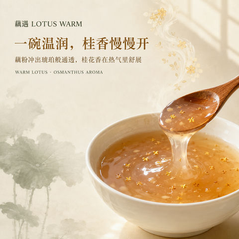 琥珀流光：一碗温润如玉的桂花藕粉羹 - AI图片提示词示例