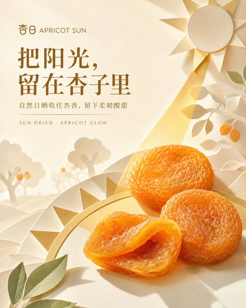杏日品牌KV：定格暖阳下的柔韧杏脯 - AI图片提示词示例