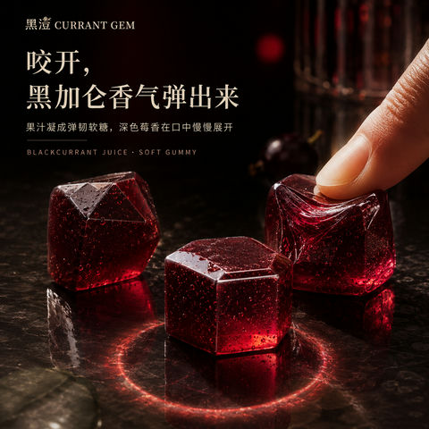 黑澄宝石黑加仑果汁软糖品牌视觉 - AI图片提示词示例