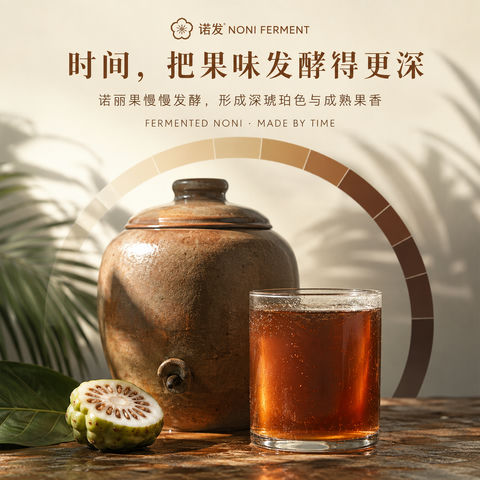 诺丽果发酵汁深琥珀品牌视觉 - AI图片提示词示例