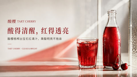 酸樱桃汁官网首屏视觉KV大片 - AI图片提示词示例