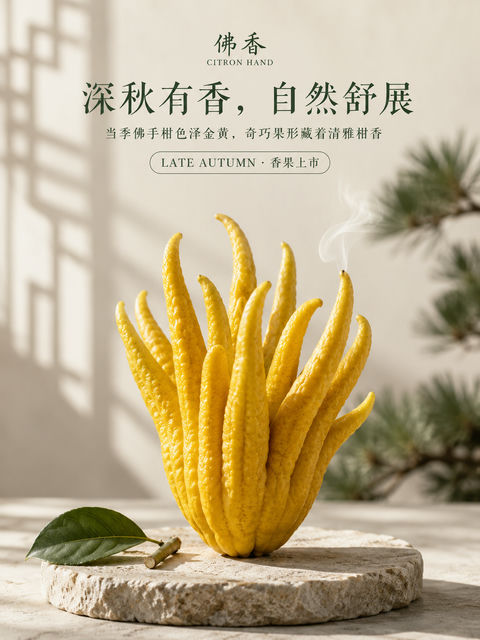 深秋佛手柑东方美学品牌海报 - AI图片提示词示例