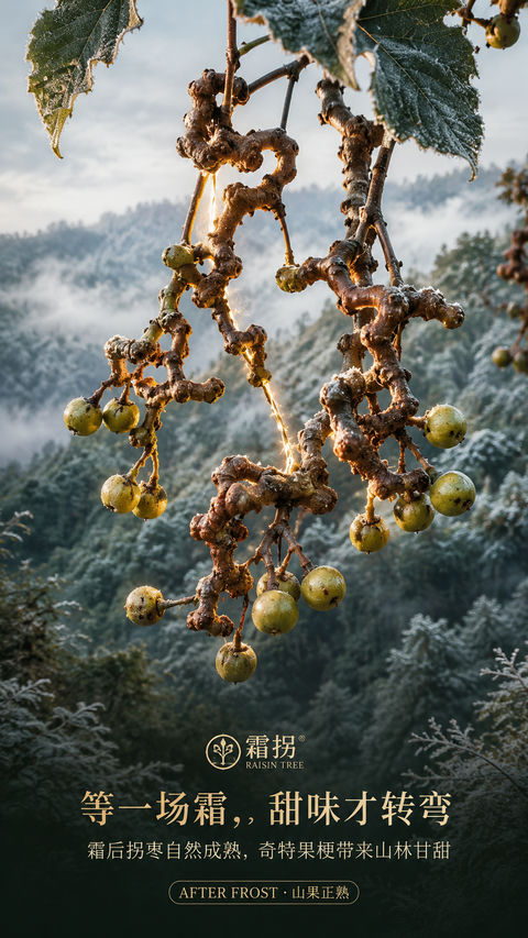 霜后拐枣山林奇趣开屏海报 - AI图片提示词示例
