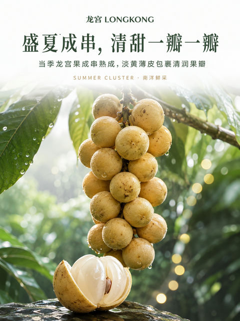 盛夏南洋龙宫果新品发布品牌海报 - AI图片提示词示例