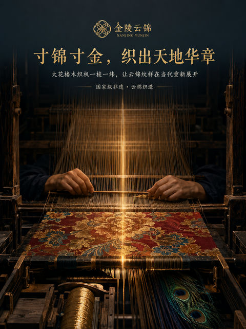 锦绣金陵：大花楼木织机非遗海报 - AI图片提示词示例