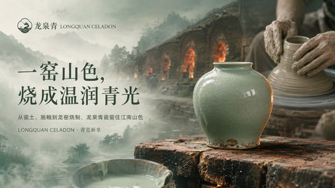 龙泉青瓷非遗品牌官网视觉大片 - AI图片提示词示例