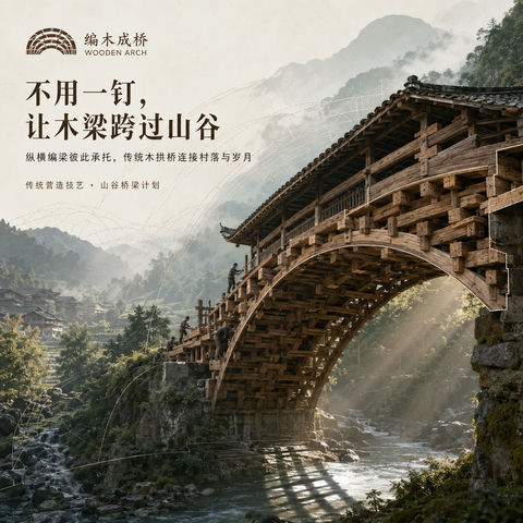 编木成桥：浙闽山谷里的无钉营造美学 - AI图片提示词示例
