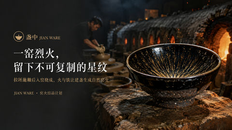 曜变之美：建盏非遗技艺品牌官网首屏海报 - AI图片提示词示例