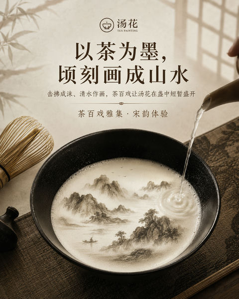 汤花茶百戏：宋韵水墨山水品牌视觉 - AI图片提示词示例