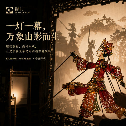 影上非遗：一灯一幕间的匠心皮影 - AI图片提示词示例