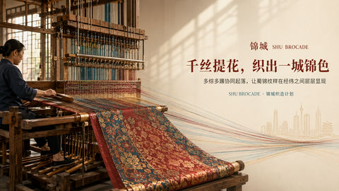 蜀锦织机美学：千丝提花织就锦绣之城 - AI图片提示词示例