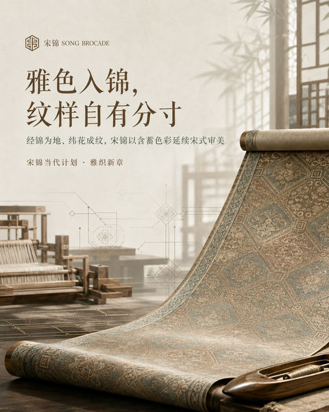 宋锦当代设计：雅色入锦的非遗美学视觉 - AI图片提示词示例