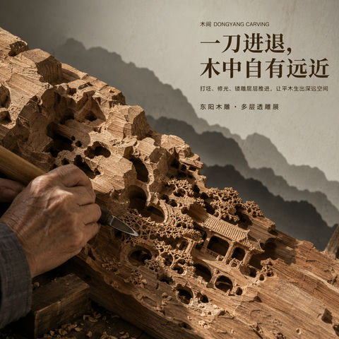 匠心雕琢东阳木雕品牌视觉大片 - AI图片提示词示例