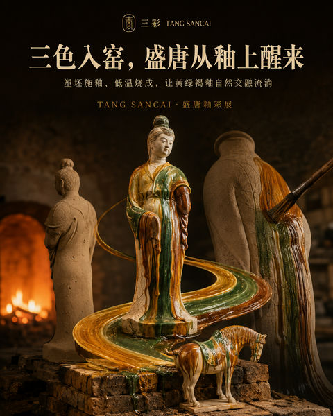 三彩入窑盛唐觉醒：非遗工艺品牌视觉大片 - AI图片提示词示例