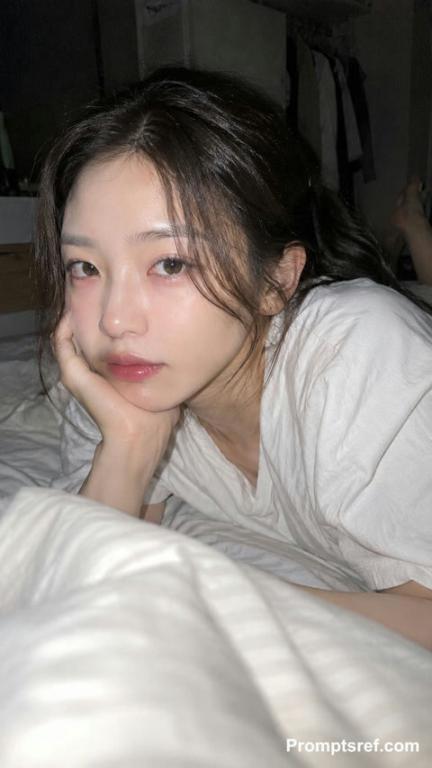 韩国女友视角CCD直闪夜间卧室人像 - AI图片提示词示例