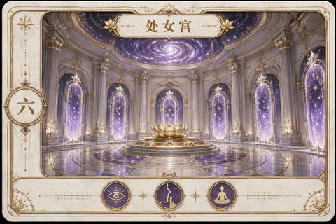 圣洁处女宫金色莲台与星空殿堂 - AI图片提示词示例
