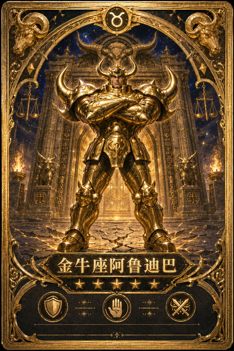 圣斗士星矢金牛座阿鲁迪巴黄金收藏卡片 - AI图片提示词示例