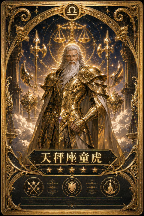 圣斗士星矢天秤座童虎典藏黄金角色卡 - AI图片提示词示例