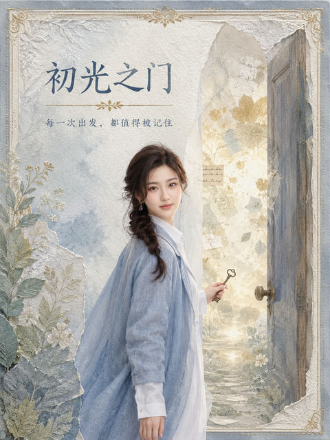 初光之门：定格出发瞬间的艺术纪念卡 - AI图片提示词示例