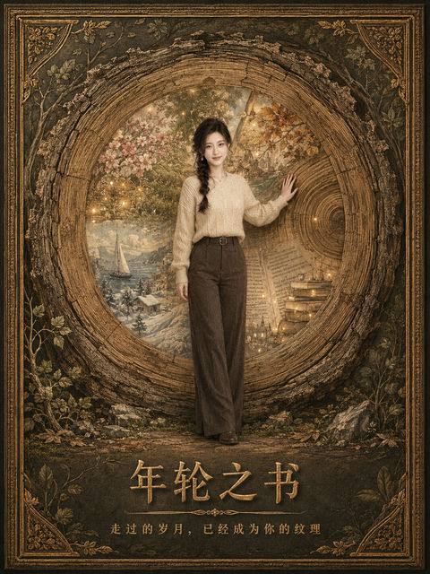 岁月之书：刻画年轮里的时光守望者 - AI图片提示词示例