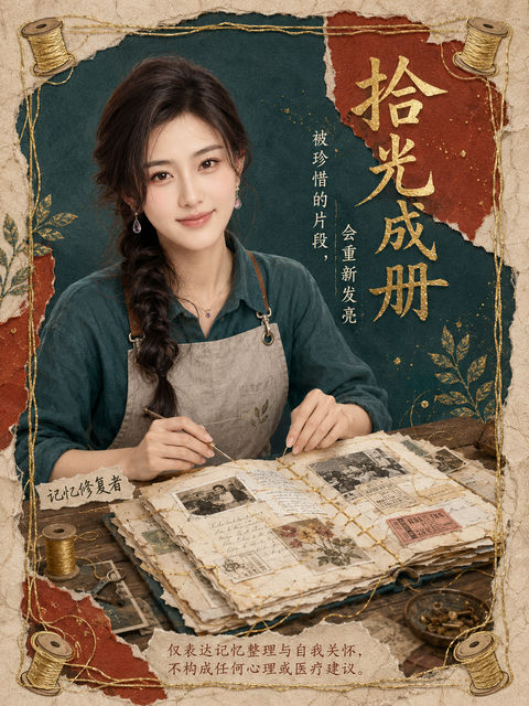 拾光成册：金线缝补记忆的艺术纪念卡 - AI图片提示词示例